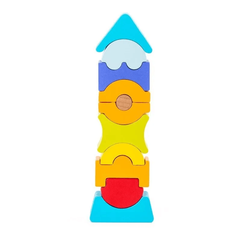 Piramida de stivuit din lemn cu piese colorate, Montessori