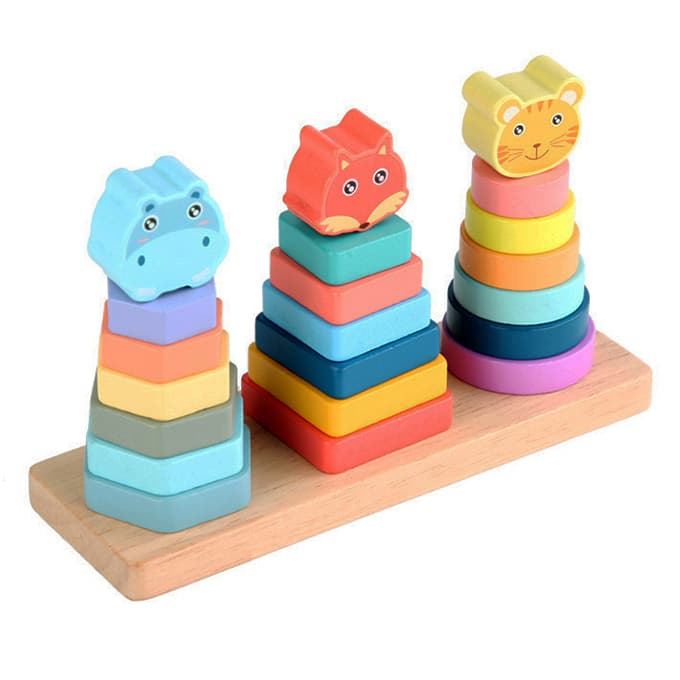 Joc de stivuit din lemn cu forme si culori, Montessori