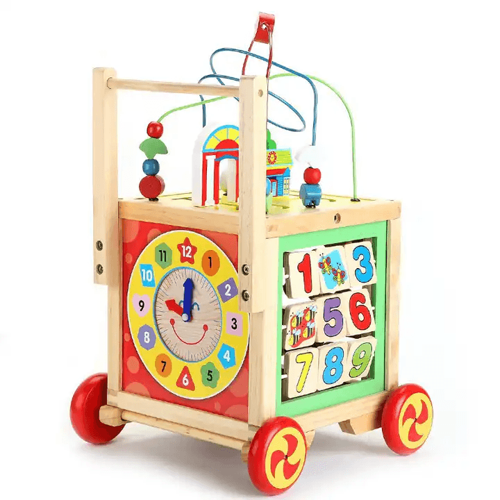 Antepremergator din lemn, centru educativ cu 6 activitati pentru bebe si copii, in Limba Romana