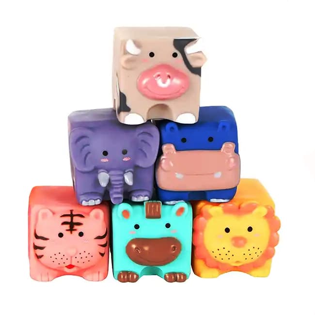 Set 6 Cuburi din silicon pentru bebelusi, model cu diferite animale