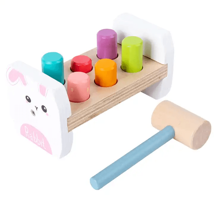 Banc de lucru cu Ciocanel, Jucarie Motrica cu Animalute, Montessori, Iepuras