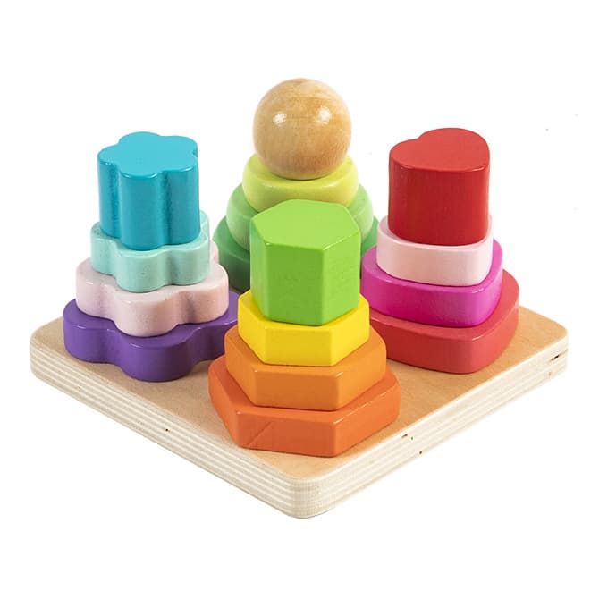 Piramida Montessori 4 turnulete cu forme colorate