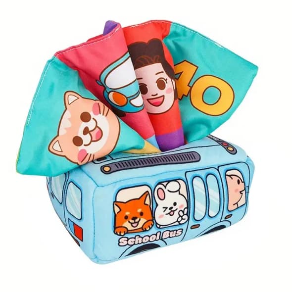 Jucarie educativa si senzoriala bebe, Cutia cu batiste, Montessori, Albastru