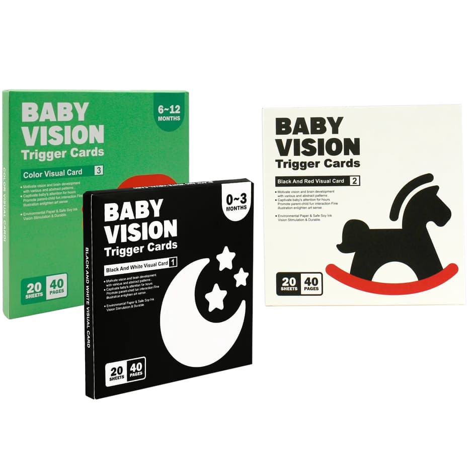 Set 60 carduri stimulare vizuala bebelusi, cartonase cu imagini, 0-12 luni