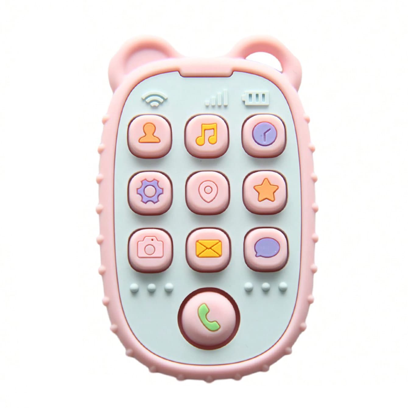 Mini telefon de jucarie pentru dentitie, din silicon, roz