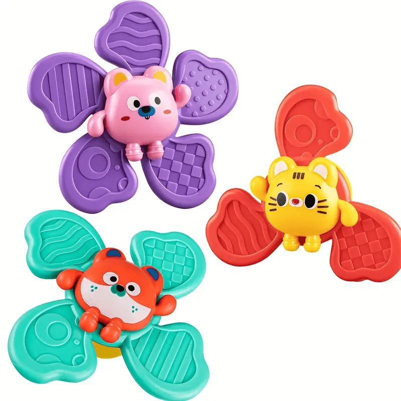 Set 3 Jucarii Interactive pentru Bebelusi, Spinner cu Ventuza de Prindere, Zornaitoare si Dentitie