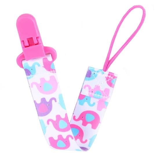 Lant suzeta sau jucarie cu clips, imprimeu roz