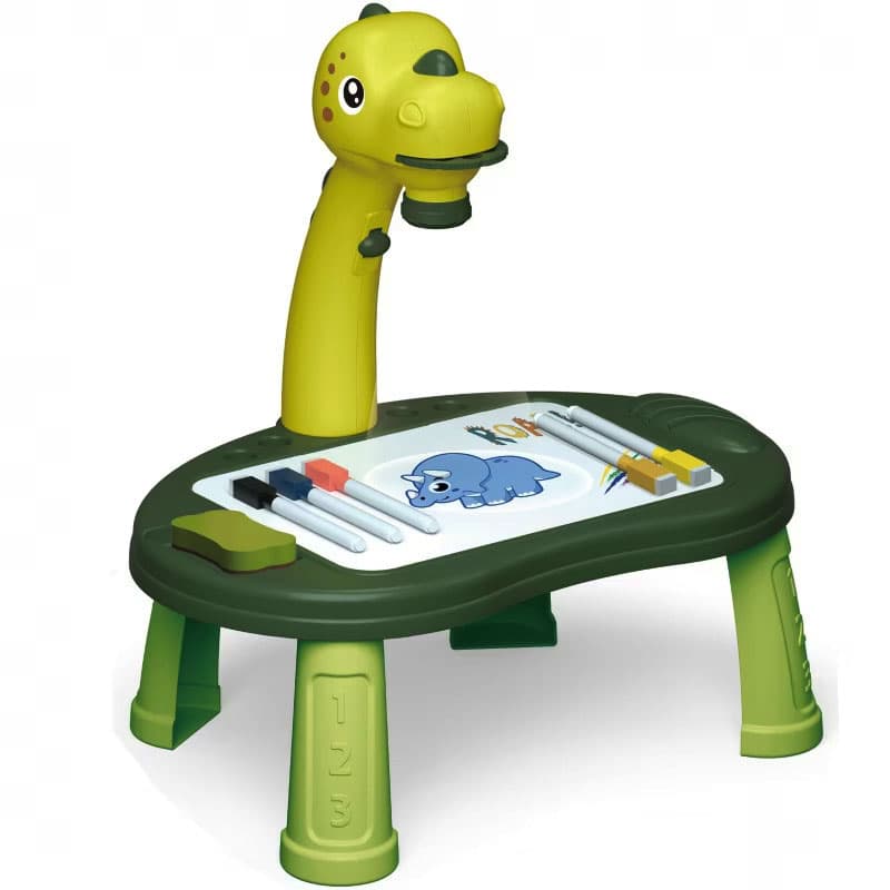 Masa de desen cu proiector in forma de dinozaur, Plastic ABS, Verde