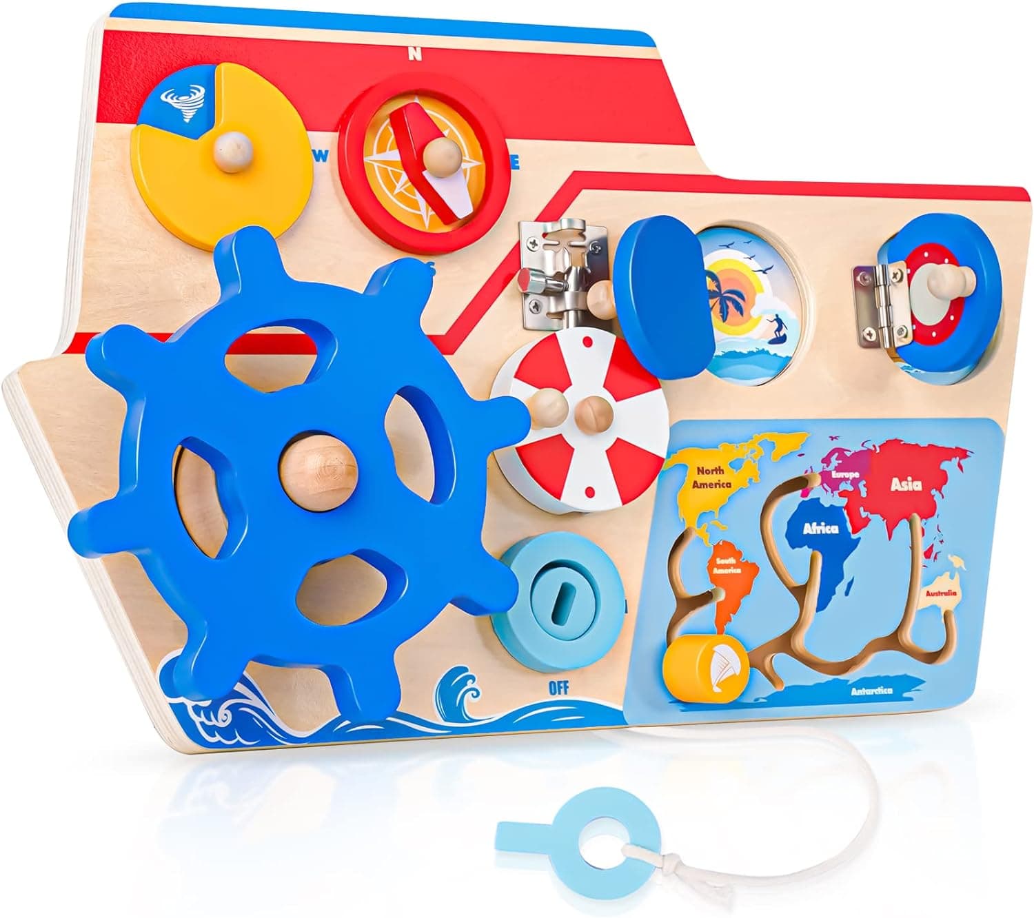 Placa interactiva Montessori, Vaporasul Piratilor, din lemn