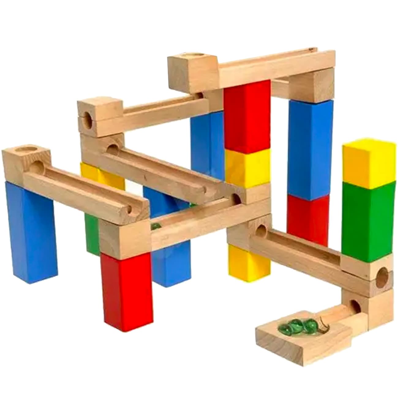 Circuit de jucarie cu bile, din lemn, Montessori, 42 piese