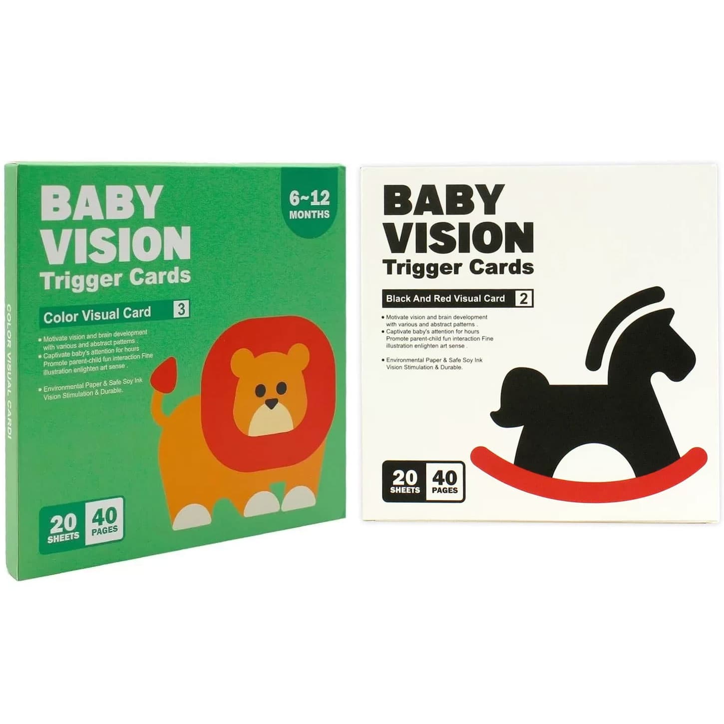 Set 40 carduri stimulare vizuala bebelusi, cartonase cu imagini, 6-12 luni