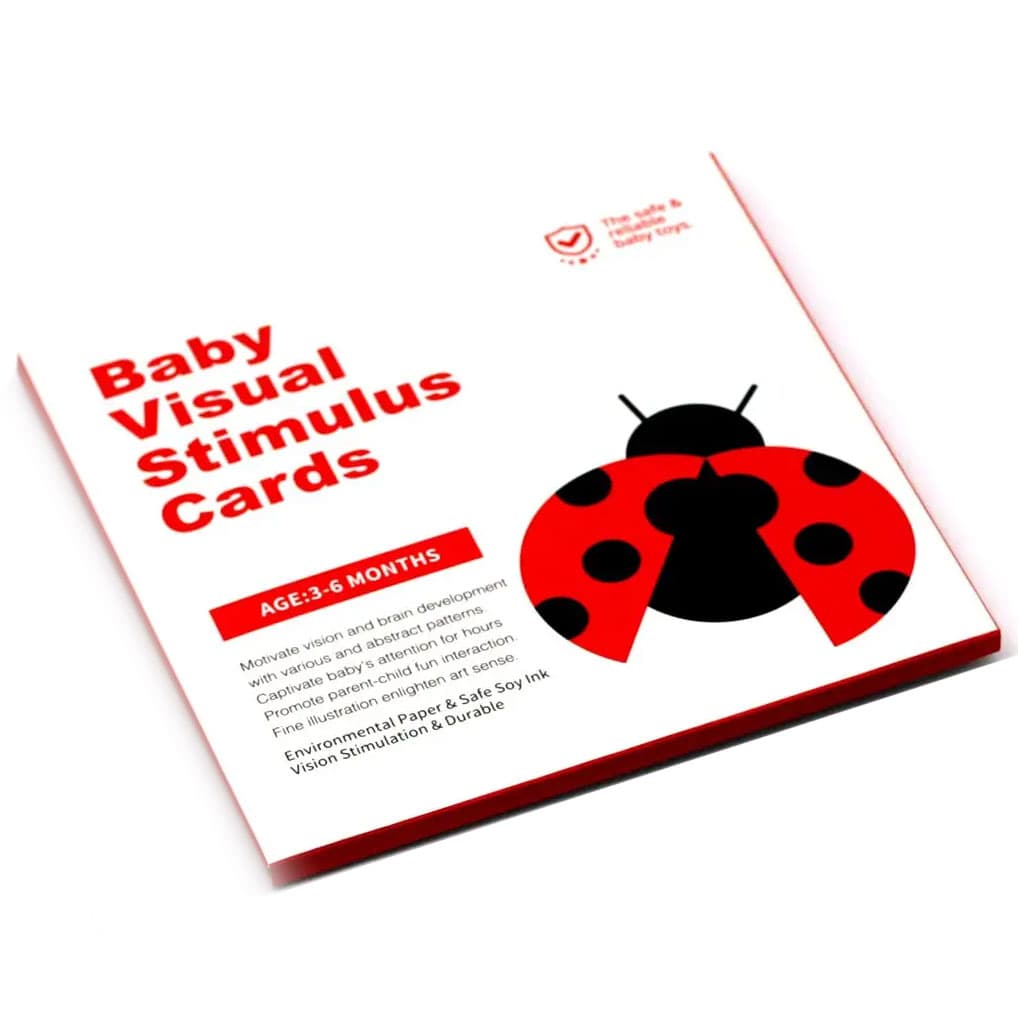 Set 16 carduri stimulare vizuala bebelusi, cartonase cu imagini alb, negru si rosu, interactive, 3-6 luni