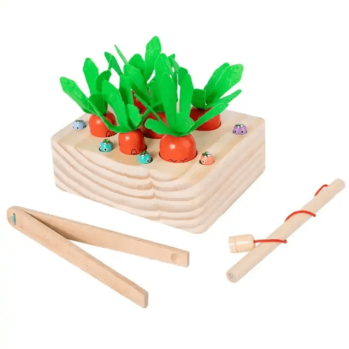 Joc de pescuit magnetic de indemanare si motricitate cu morcovi si viermisori, Montessori