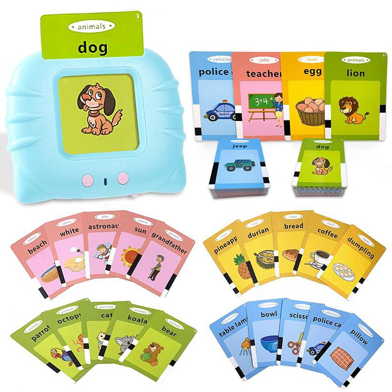 Jucarie educativa Montessori pentru copii, aparat de invatat cuvinte in limba engleza cu cititor de carduri flash, 224 de cuvinte, 112 carduri, incarc