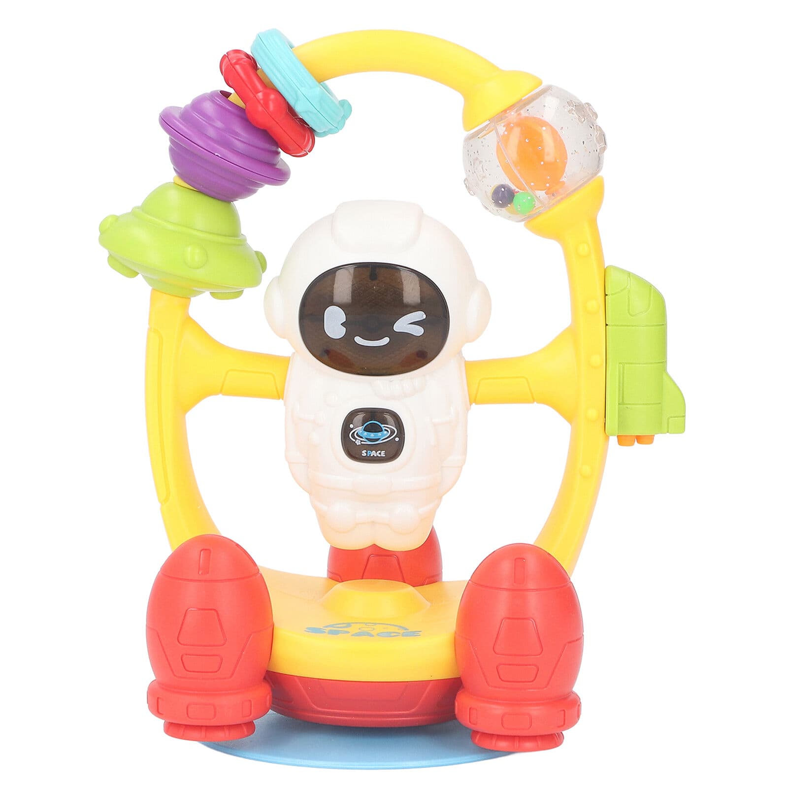 Jucarie interactiva pentru bebelusi, Astronaut rotativ cu sunete lumini, Montessori, Galben