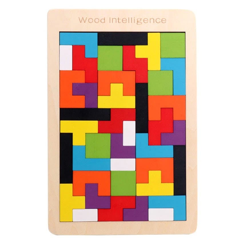 Joc stimularea inteligentei, Tetris cu piese din lemn, Montessori
