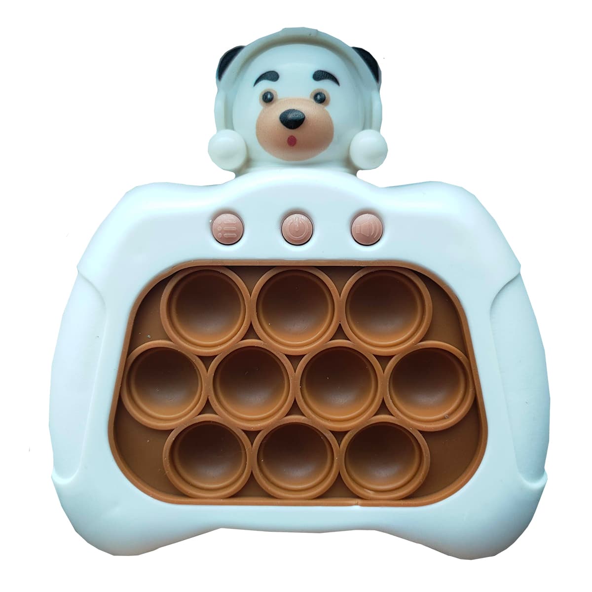 Joc interactiv Pop-It Consola, antistres, cu sunete si lumini, forma Ursulet cu casti