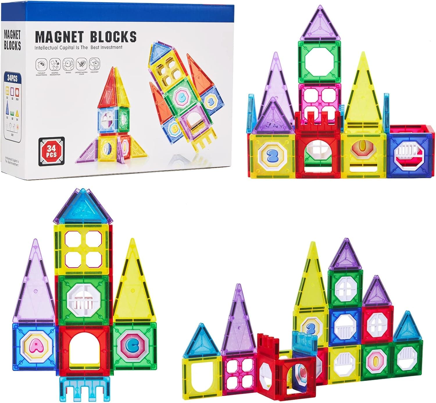 Set magnetic de construit, forme geometrice, 34 piese