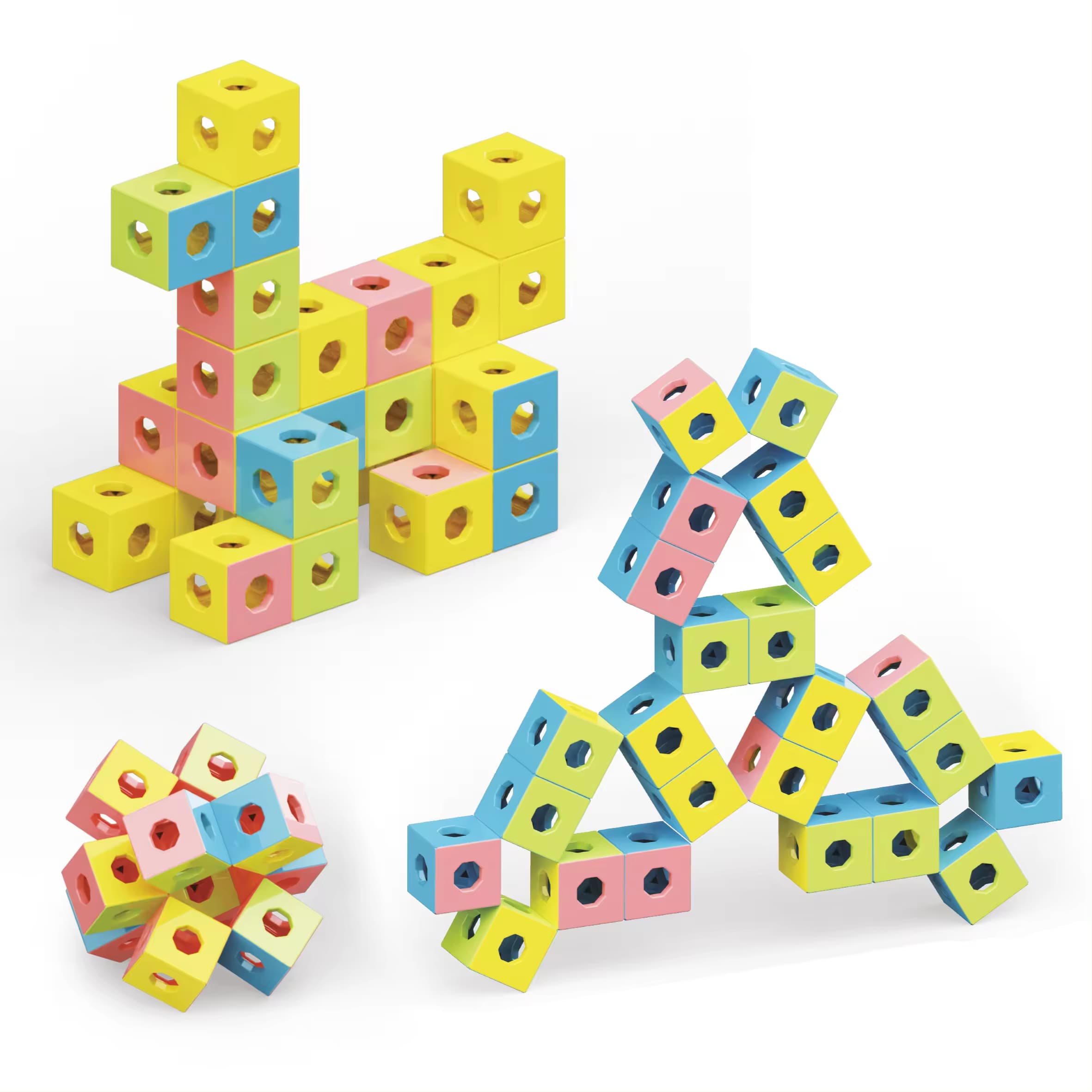 Set Inteligent de Constructie cu 72 Piese, Blocuri de construit 3D, Educativ si Creativ, Numeroase Posibilitati de Construit Creativ, Dezvoltarea Abil