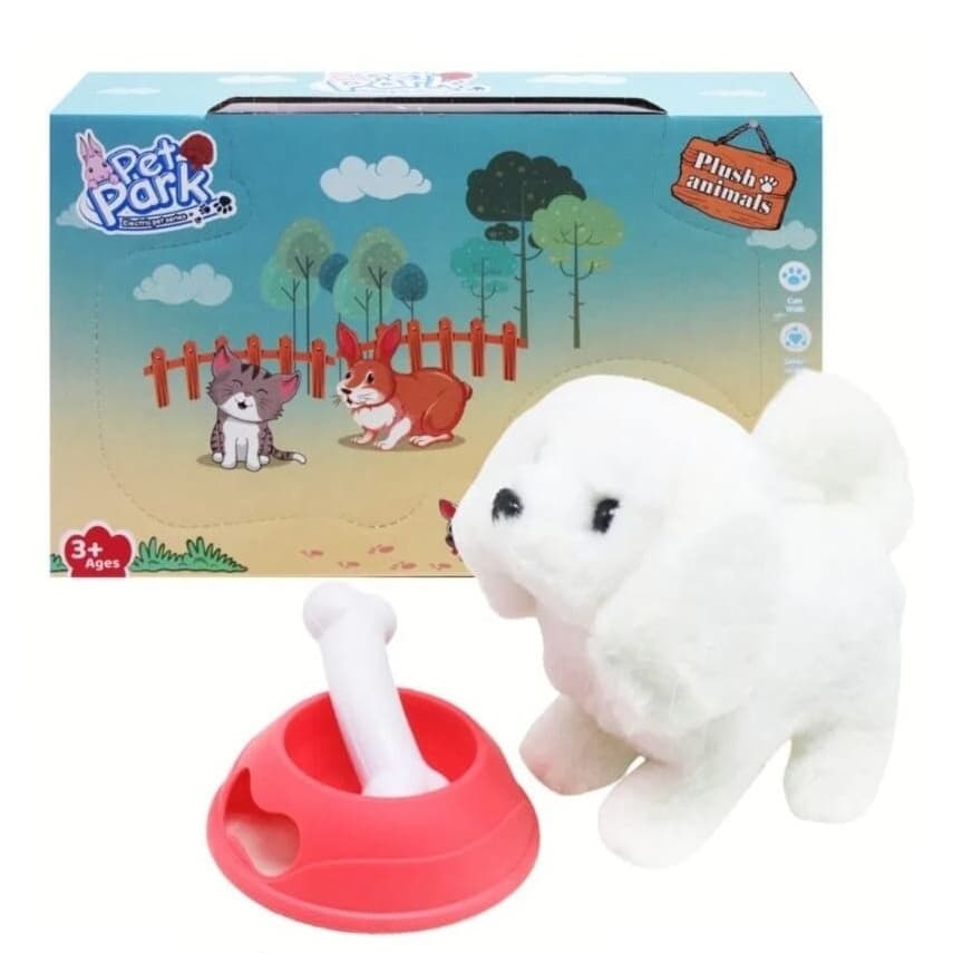 Jucarie interactiva, Catelul Vesel, se deplaseaza, misca capul, scoate sunete, alb, 18 m