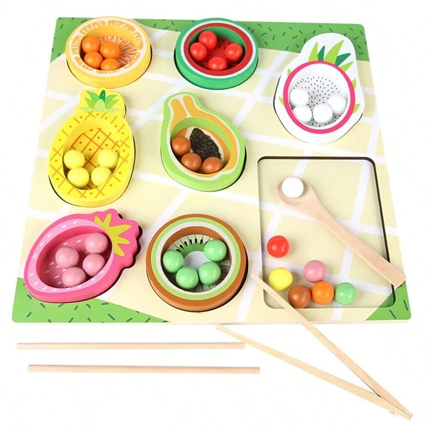 Joc educativ de sortare din lemn, Montessori, forme de fructe
