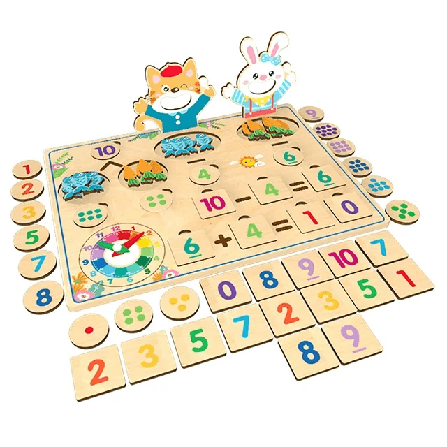 Joc educativ pentru copii, Montessori, invata matematica si ceasul, Multicolor