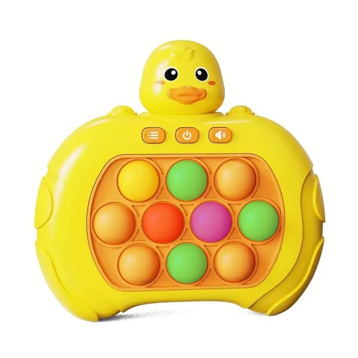 Joc interactiv Pop-It Consola, antistres, cu sunete si lumini, Galben cu 5 lumini diferite
