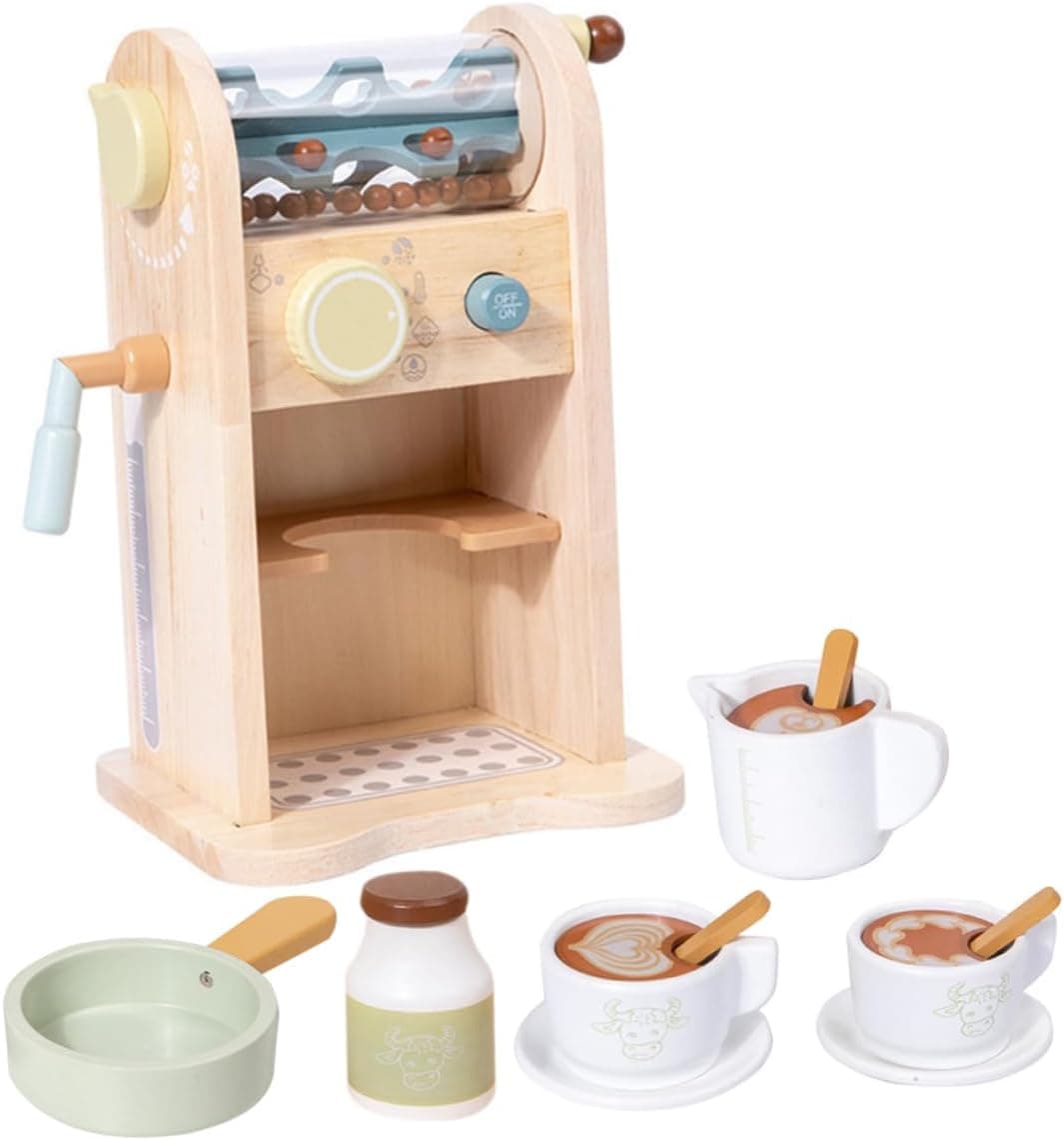 Aparat de cafea de jucarie pentru copii si accesorii, din Lemn