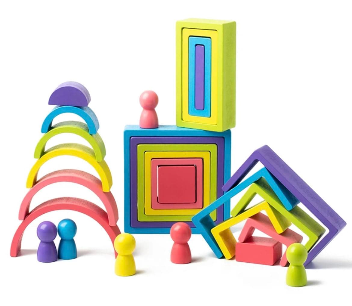 Joc educativ, Curcubeu si Cilindrii Montessori, din Lemn, 28 piese