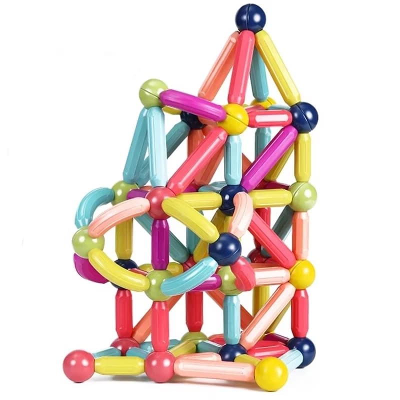 Set Inteligent de Constructie Magnetic cu 128 Piese, Educativ si Creativ, Numeroase Posibilitati de Construit Creativ, Dezvoltarea Abilitatilor Motric