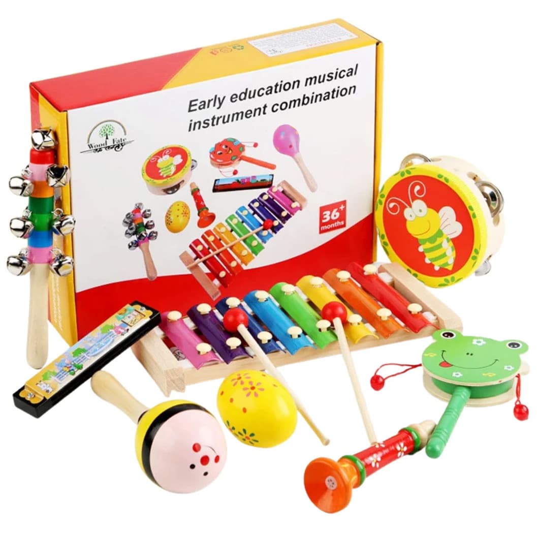 Set 8 Instrumente Muzicale din Lemn, pentru copii