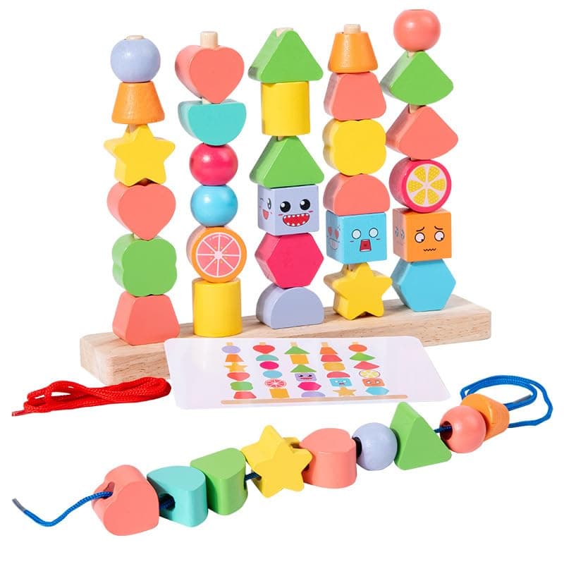 Jucarie de sortat, snuruit si stivuit cu 5 coloane, Montessori din lemn