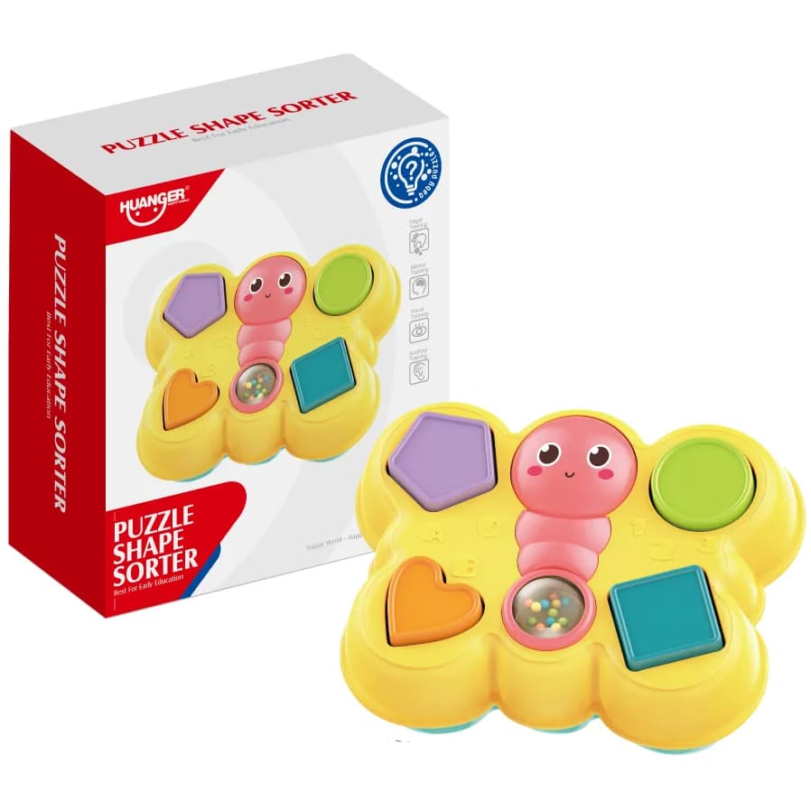 Jucarie educativa pentru bebelusi, puzzle cu piese si forme colorate, Fluturas