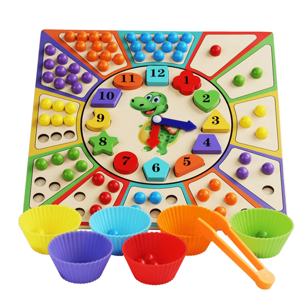 Joc Montessori Motricitate Asocieri si Ceas cu forme, din lemn