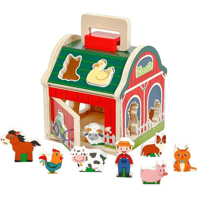 Casuta sortator Ferma din lemn cu figurine