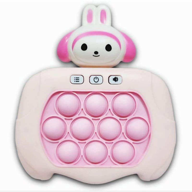 Joc interactiv Pop-It Consola, antistres, cu sunete si lumini, forma Iepuras Alb/Roz