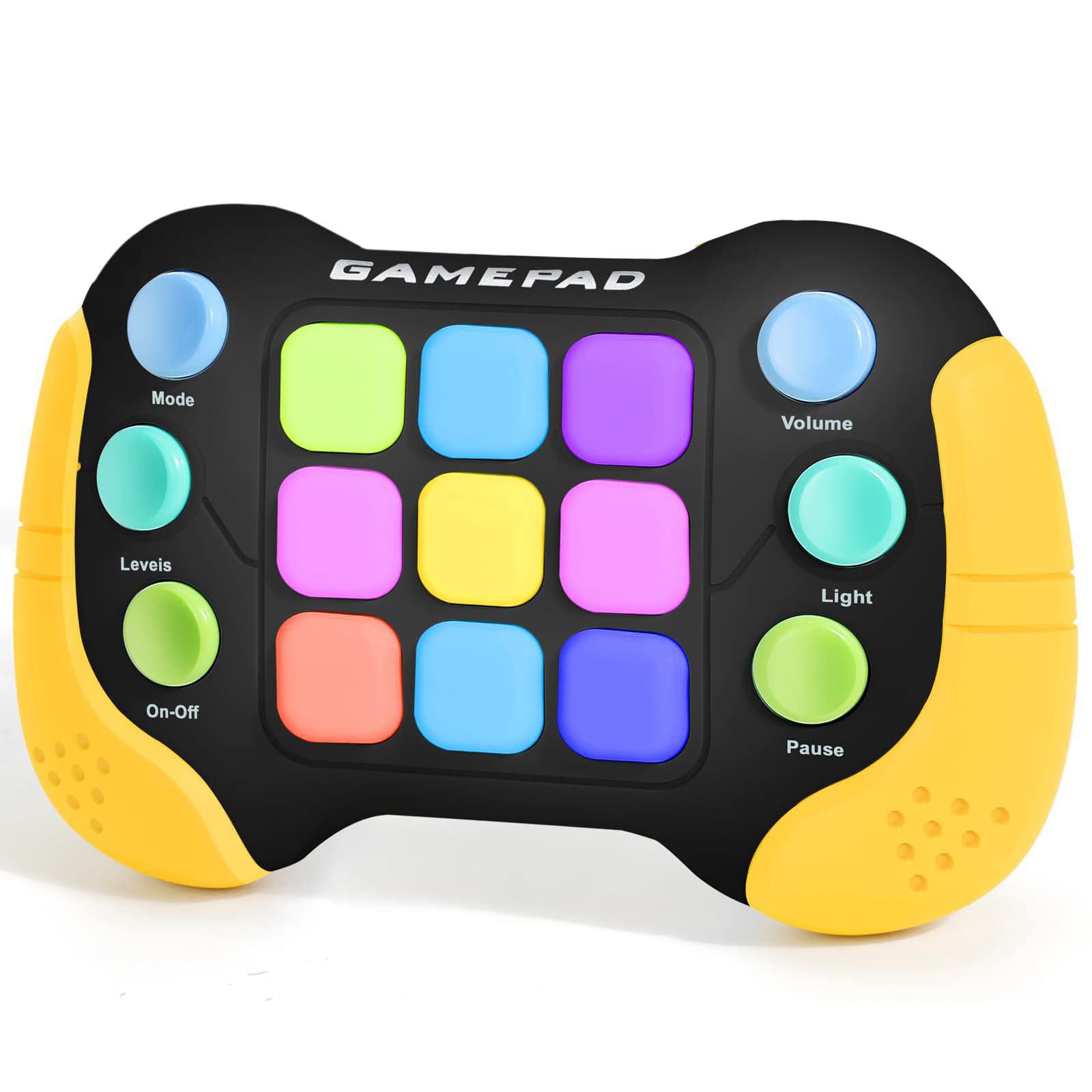 Jucarie Pop It Electronica/Consola, 999 de Nivele Diferite, Lumini RGB, Muzica, Antistres, Senzoriala, Ajuta Memoria si Indemanarea, Negru/Galben