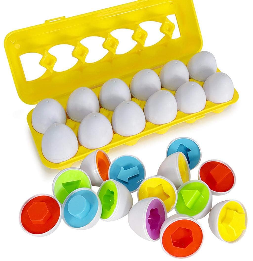 Set 12 oua in cofraj cu forme geometrice, joc Montessori de asociere si logica