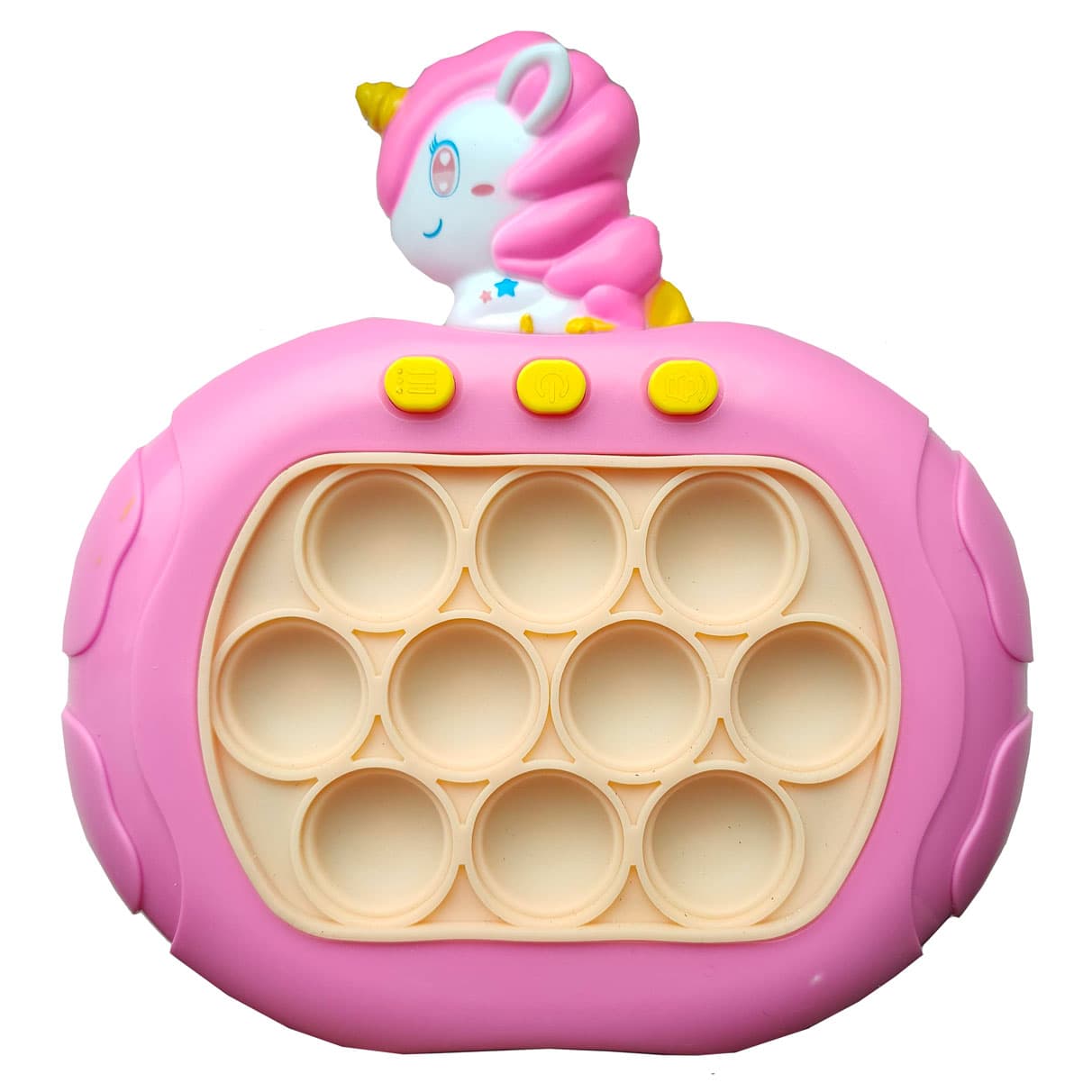 Joc interactiv Pop-It Consola, antistres, cu sunete si lumini, forma Unicorn
