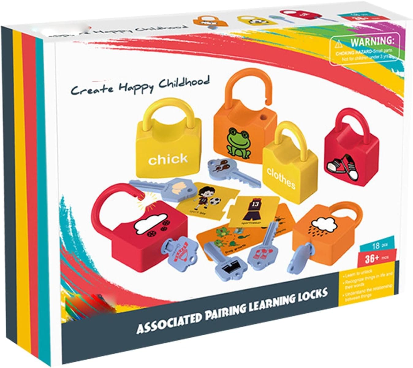 Joc educativ cu lacate si chei de asociere imagini, Montessori, 6 lacate