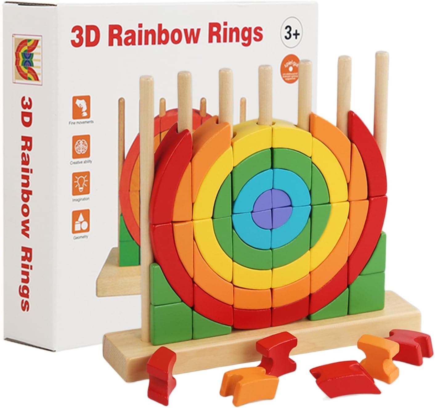 Jucarie din lemn masiv pentru copii, blocuri de construit, interactive pentru invatarea culorilor, educative si ideale pentru prescolari, Montessori