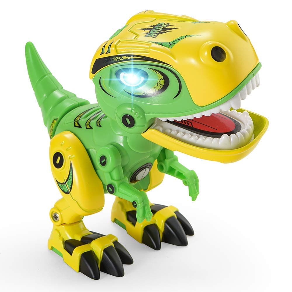 Figurina Dinozaur din Metal, Misca capul si coada, Lumini si sunete realistice, 12cm, Verde