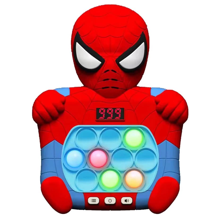 Joc interactiv Pop-It Consola, antistres, cu sunete si lumini, forma Spider-man cu afisaj