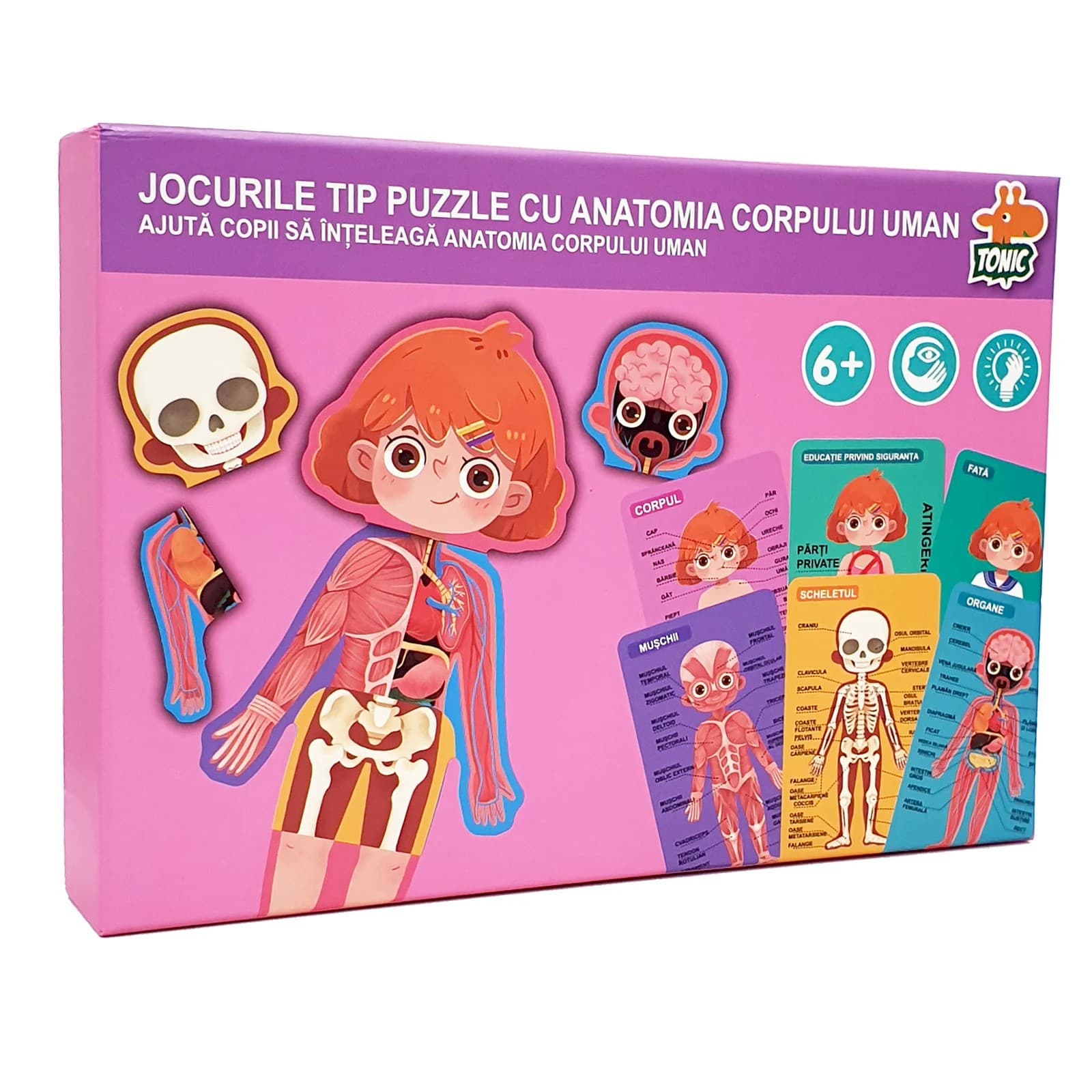 Puzzle educativ din lemn, corpul uman in limba romana, fetita, SARALMA®