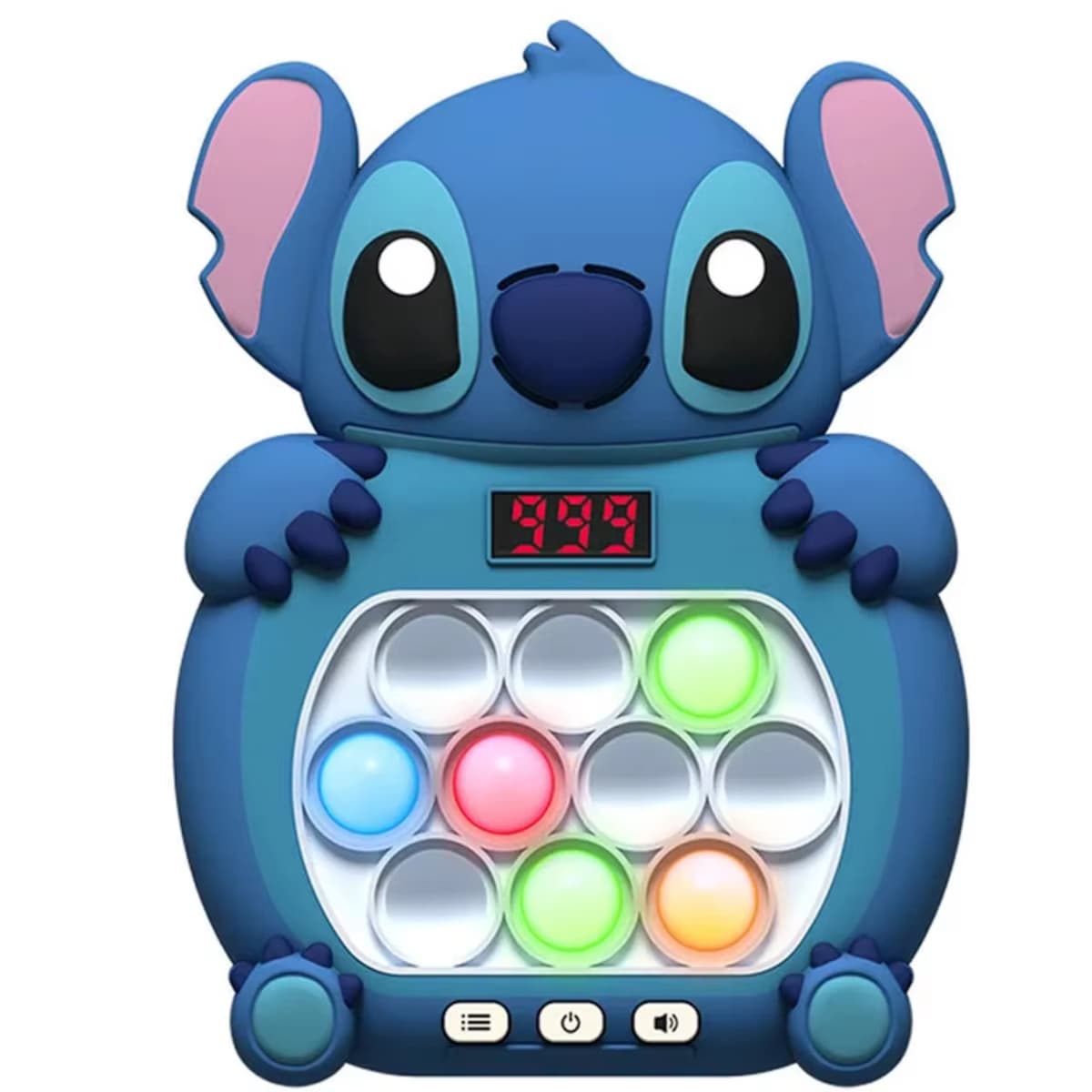 Jucarie Pop It Electronic/Consola Premium, cu Lumini, 3 Culori, 4 Moduri de Joc, Stitch Albastru