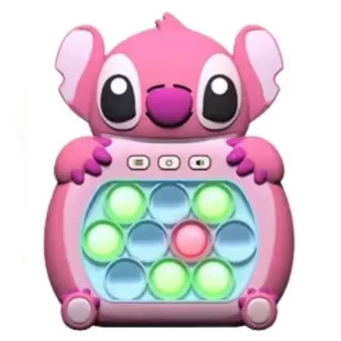 Jucarie Pop It Electronic/Consola Premium, cu Lumini, 3 Culori, 4 Moduri de Joc, Stitch Lilo Roz, cu afisaj
