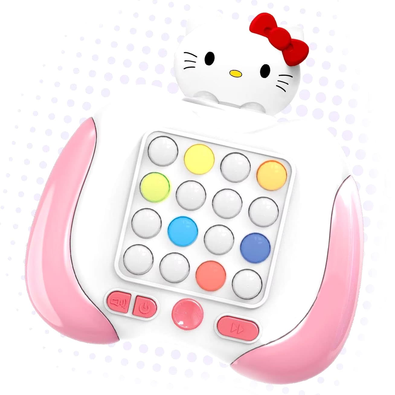 Joc interactiv POPIT Consola, antistres, cu sunete, 16 butoane si lumini RGB, 7 moduri de joc, Hello kitty