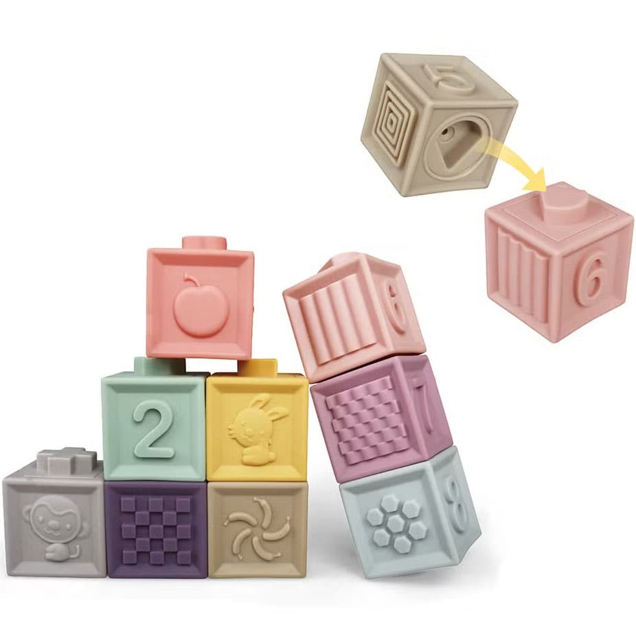 Set de Cuburi Educative Moi pentru Copii, Numere, Animale si Texturi, 6 cuburi