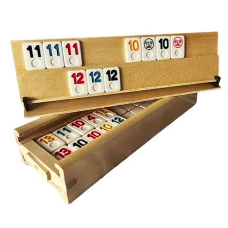 Joc de societate Remi/Rummy din Lemn masiv si piese de piatra/os, 4 table de joc