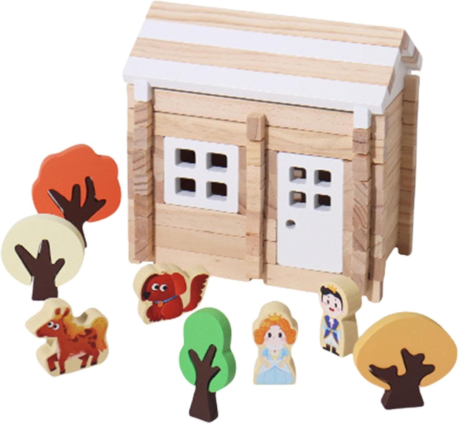 Casuta de Construit din Lemn, Model Interactiv cu Imbinari Mortise si Tenon, Montessori, 75 piese
